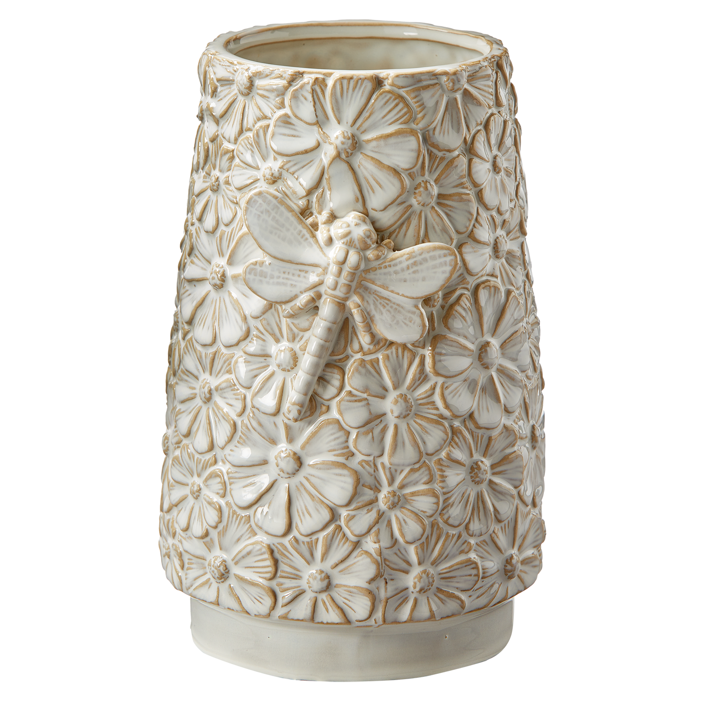 Dragonfly Vase White Stoneware Spring