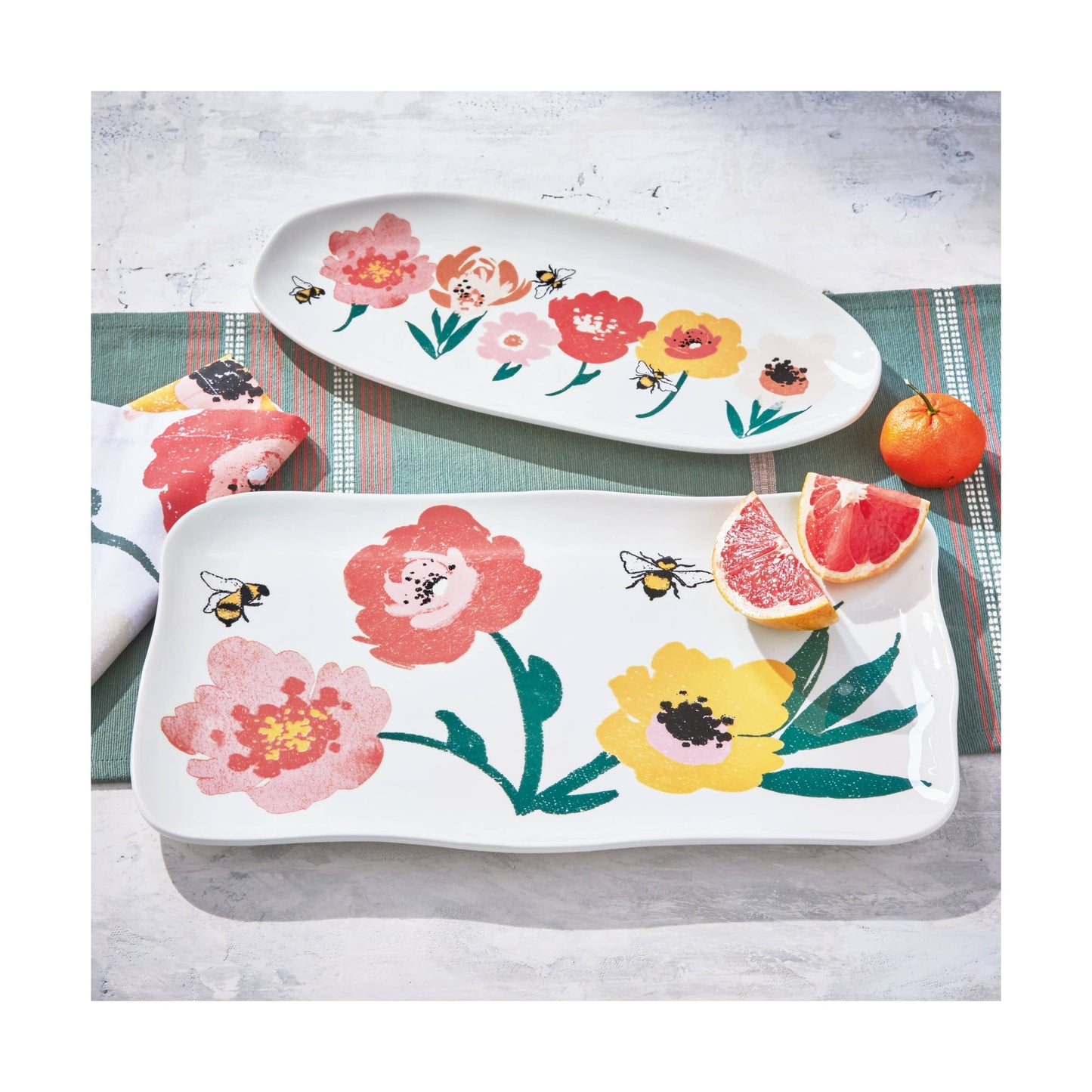 Bee Blossom Rectangle Platter Multi Earthenware Summer
