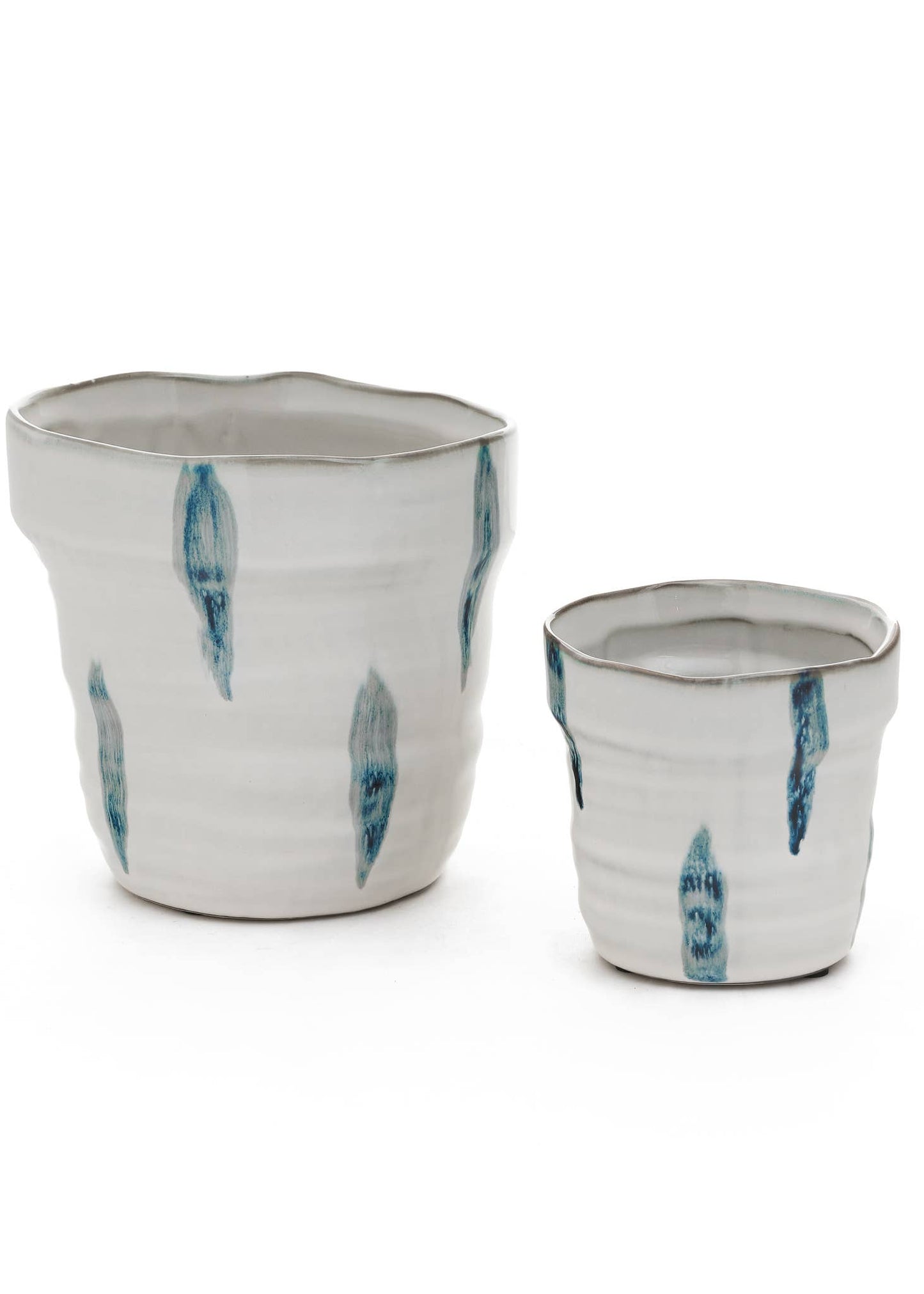 PLANTER CER SM SHIBORI EFFECT WHITE-BLUE