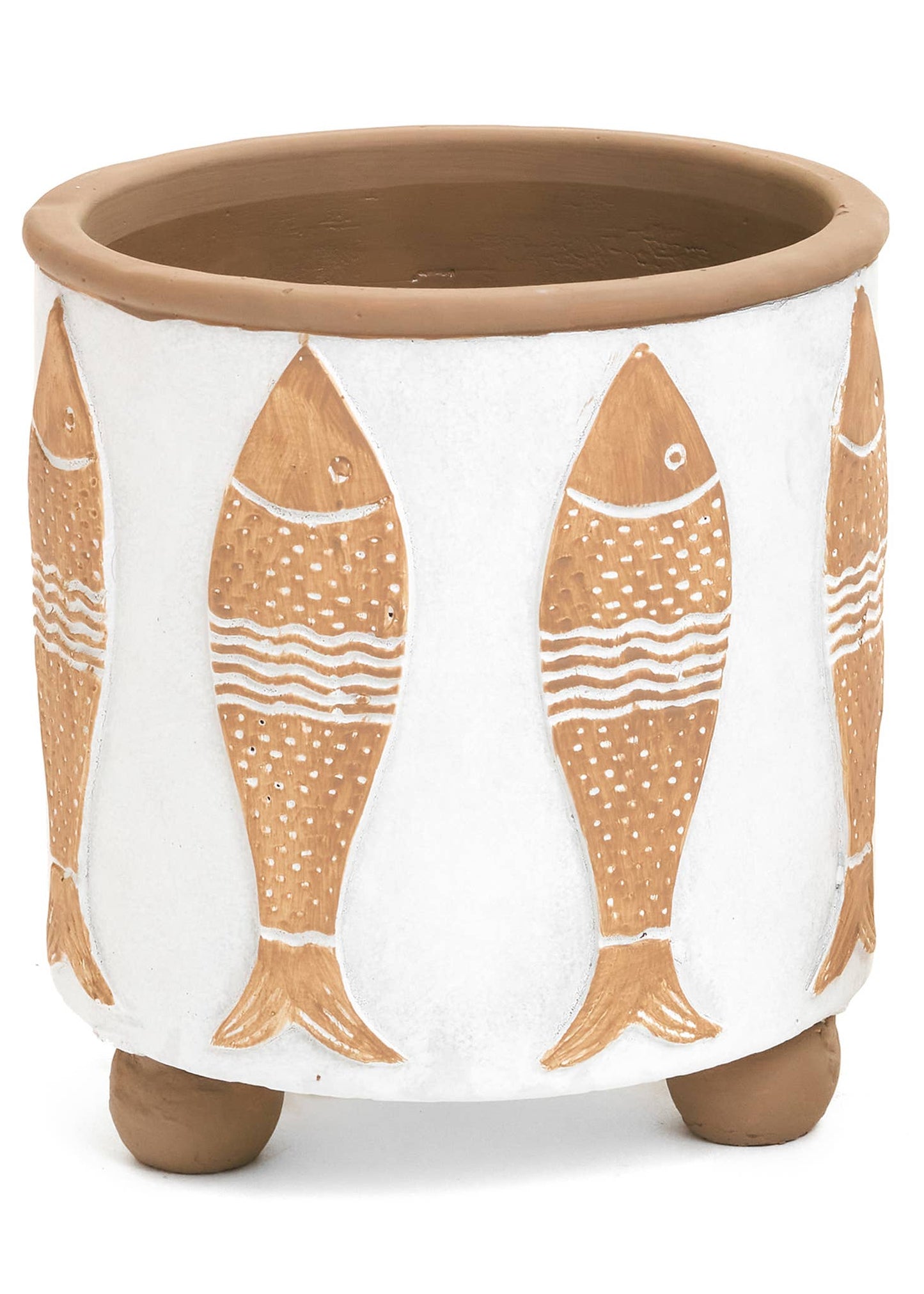 PLANTER LG FISH CMT WH/LT BROWN 7X7.5