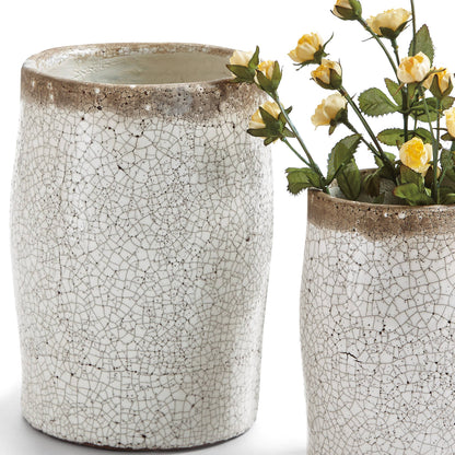 Crackle Glazed Rustic Vase Med White Terracotta