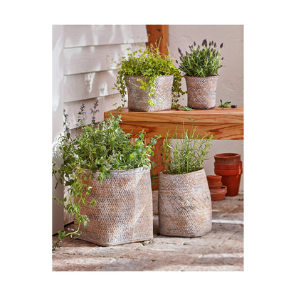 Tulum Cement Basket Planter Small Natural Summer