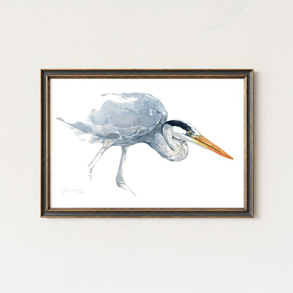 Great Blue Heron Watercolor Study Coastal Bird Wall Art