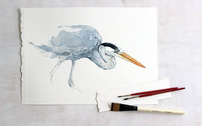 Great Blue Heron Watercolor Study Coastal Bird Wall Art