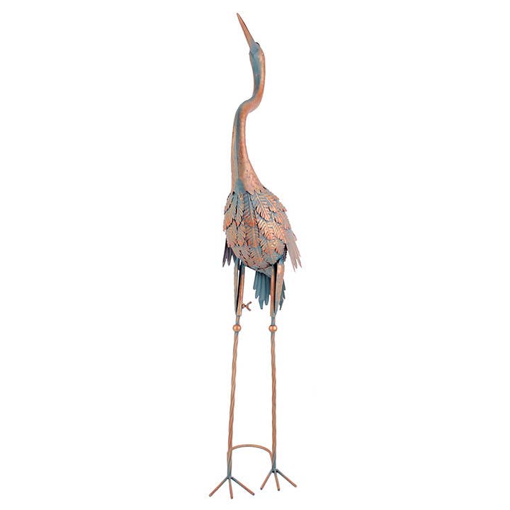 Metal Copper Verde Heron Crane Bird Statue - 2 assorted