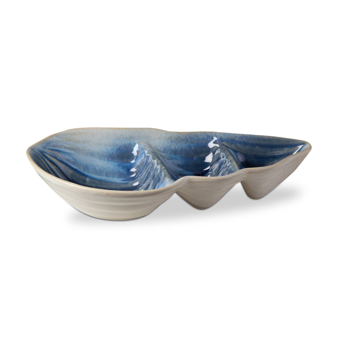 Conch Shell Divided Dish Blue Multi Stoneware Summer
