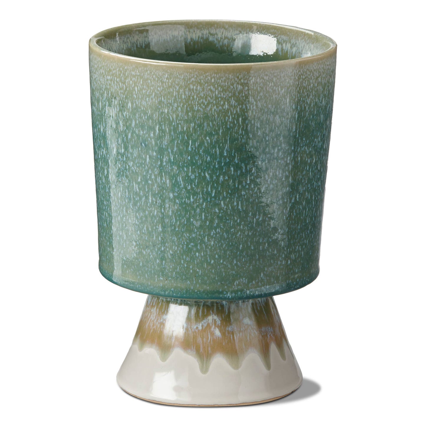 Pedestal Planter Large Green Multi Stoneware Summer