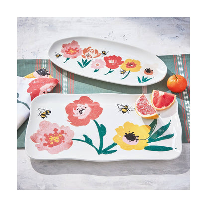 Bee Blossom Rectangle Platter Multi Earthenware Summer