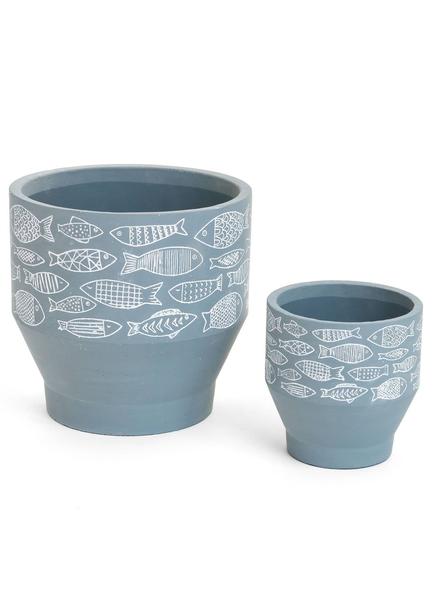PLANTER SM W/FISH CMT GREY/WHITE 5.5X5.5