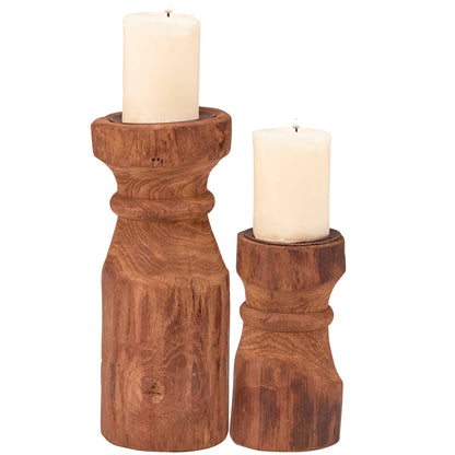 Primitive Wood Candle Holder Set