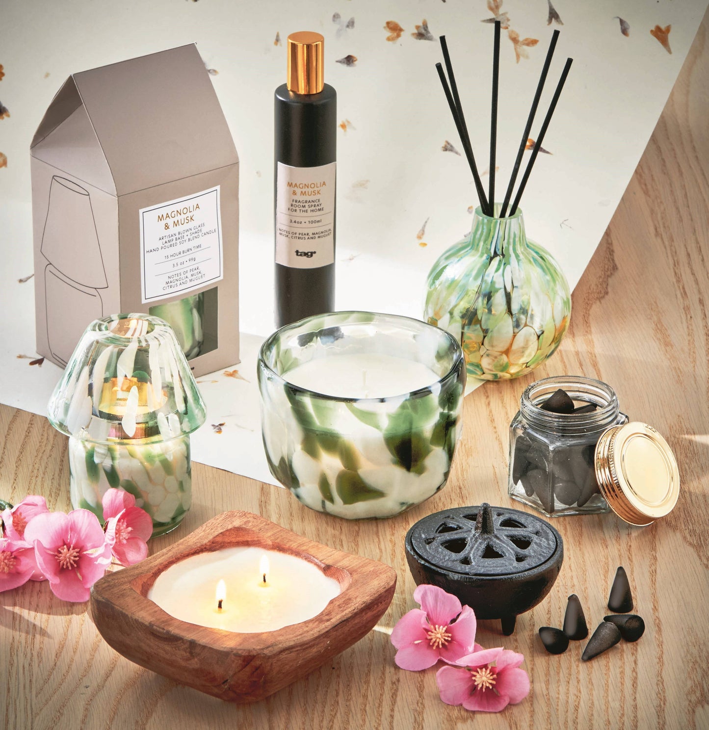 Magnolia & Musk Reed Diffuser Green Glass