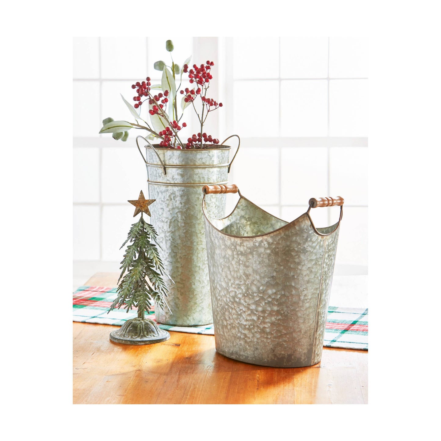 Flower Market Bucket W/Handle Galvanized Metal Fall