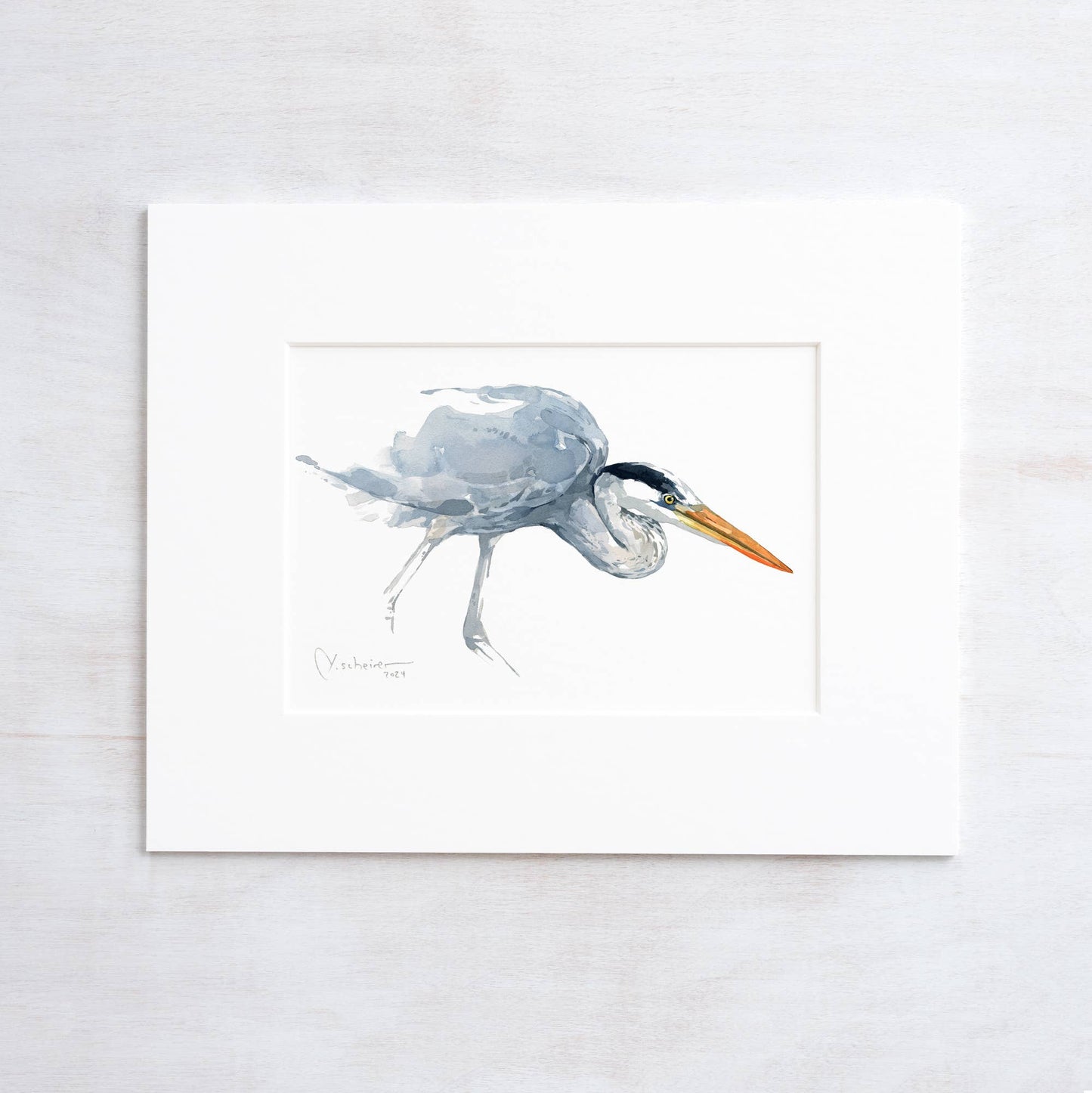 Great Blue Heron Watercolor Study Coastal Bird Wall Art