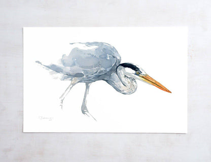 Great Blue Heron Watercolor Study Coastal Bird Wall Art