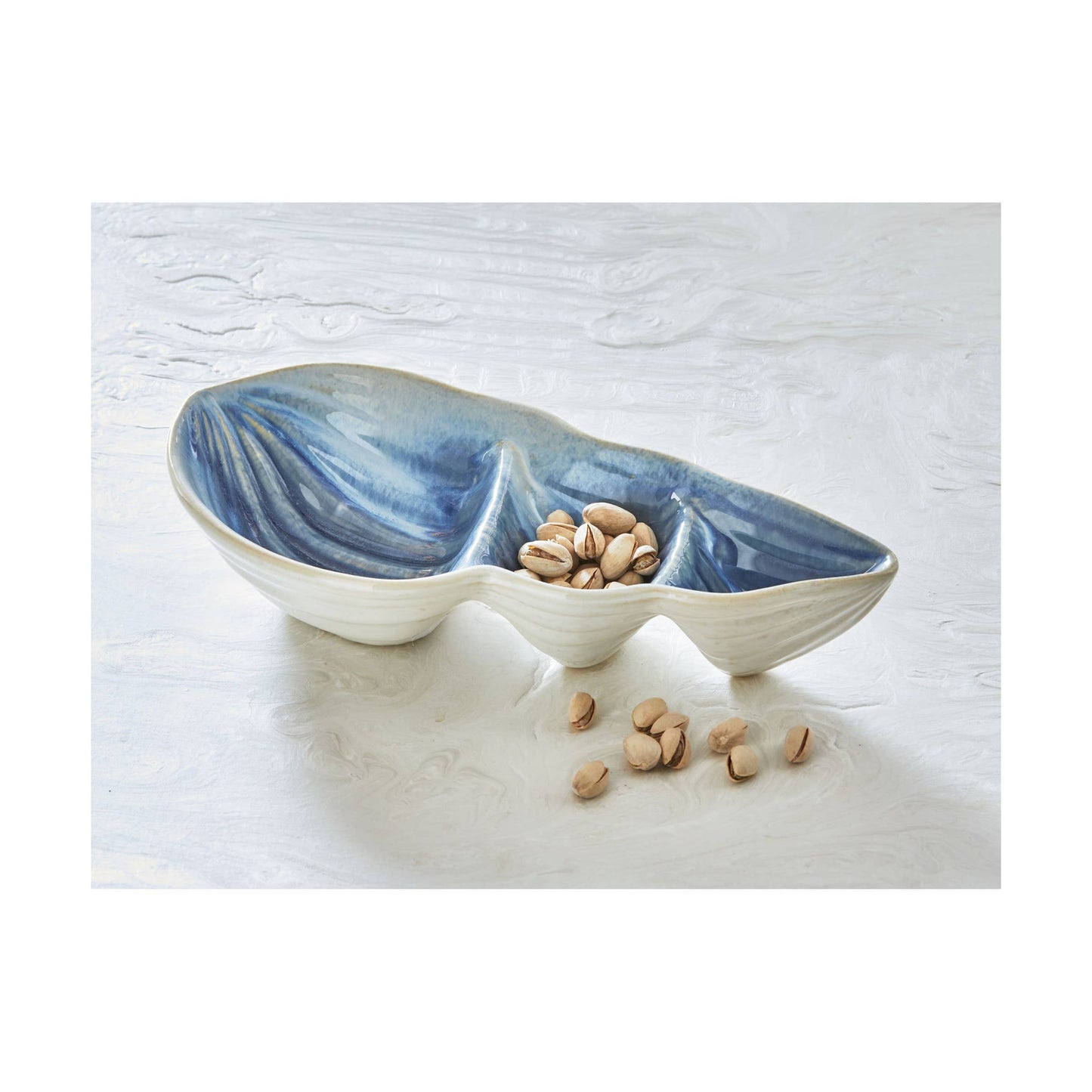Conch Shell Divided Dish Blue Multi Stoneware Summer