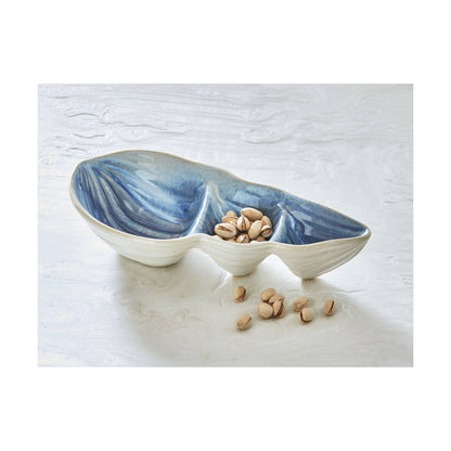 Conch Shell Divided Dish Blue Multi Stoneware Summer