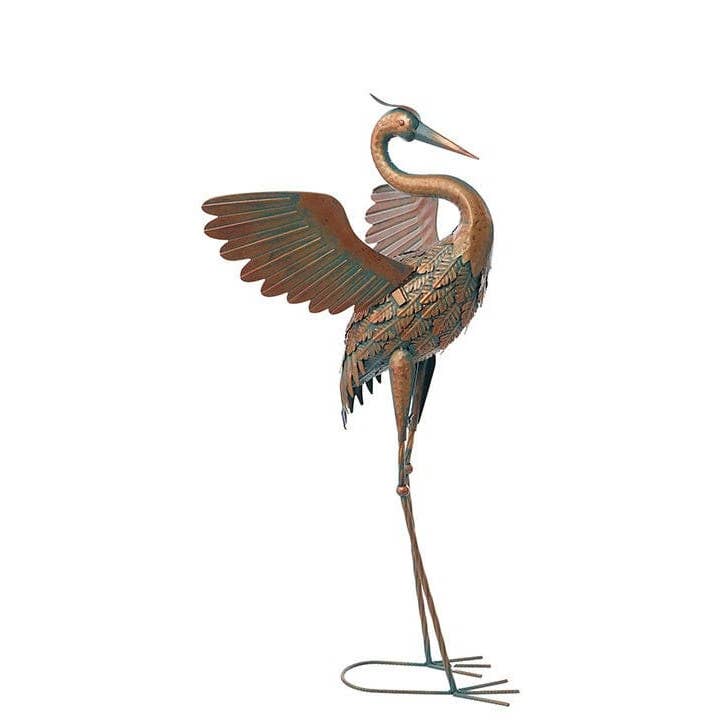Metal Copper Verde Heron Crane Bird Statue - 2 assorted